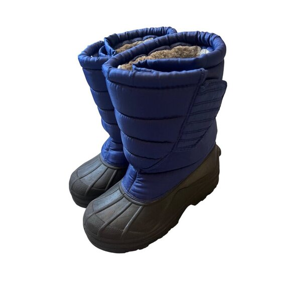 Kids Insulated Lined Winter Snow Boots Size 2 Blue Waterproof Cold Weather Shoes - Picture 3 of 7
